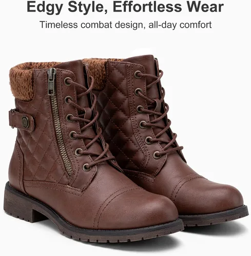 Miniatura 6 de Vepose Women's Combat Ankle Boots Lace up Comfortable Short Booties Low Heel