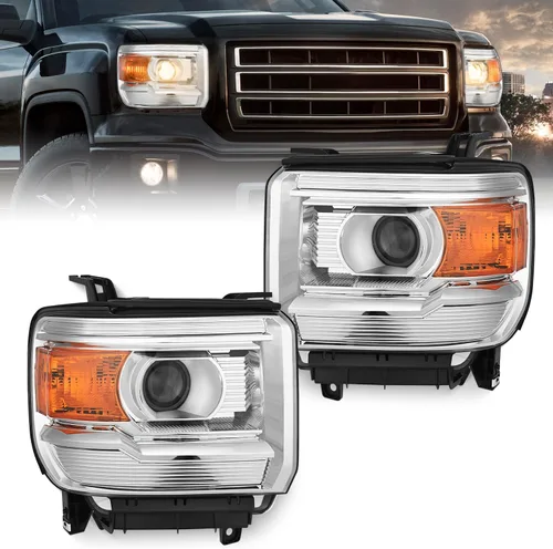Miniatura 9 de Nilight Conjunto de faros compatible con GMC Sierra 1500 2500HD 3500HD 2014 2015 2016 2017 2018 Carcasa negra base Reflector ámbar Lentes
