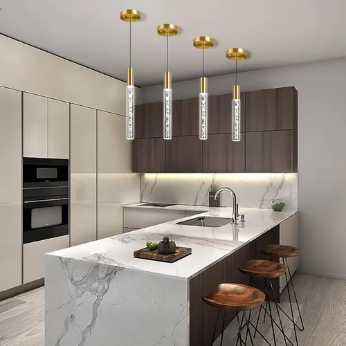 Miniatura 5 de Moderna lámpara colgante dorada, 1 luz LED colgante de 3 colores, cable acrílico, luces colgantes de techo ajustables para cocina, isla, sala