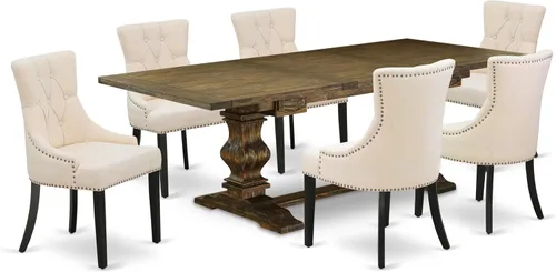 Miniatura 23 de East West Furniture ALAFR7-81-02 Juego de mesa de comedor moderno de 7 piezas consta de una mesa rectangular de madera con hojas extraíbles y 6