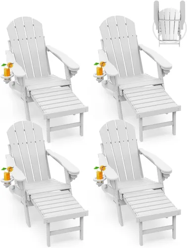 Miniatura 11 de GREENVINES Sillas Adirondack con Otomano Juego de 2 Grano de Madera Plegable Reposapiés Retráctil Plástico HDPE Silla para Hoguera Todo