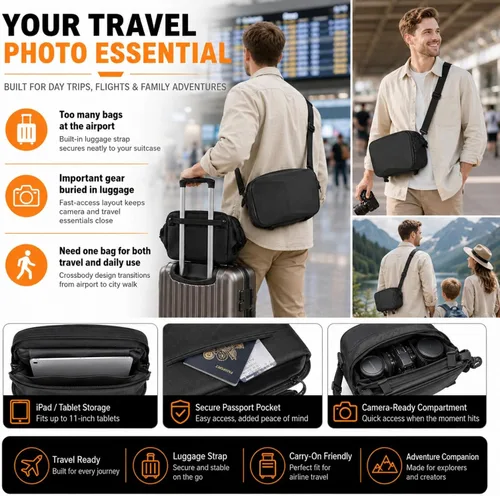 Miniatura 8 de Comecase Bolsa rígida para cámara DSLR y sin espejo/resistente al agua con soporte para trípode, acceso rápido para viajes, fotografía de calle