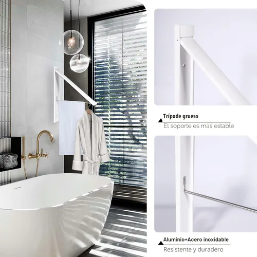 Miniatura 7 de Ithywat Estante de secado de ropa retráctil, ahorro de espacio, colgador plegable montado en la pared para lavandería, organización de Blanco
