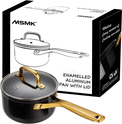 Miniatura 10 de MSMK Cacerola esmaltada de cerámica sin PFAS de 2.5 cuartos de galón con tapa de vidrio templado, arroz quemado también antiadherente, apto para Gris