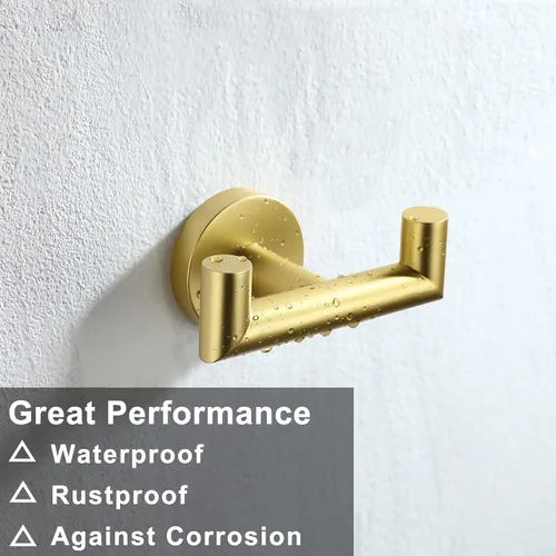 Miniatura 4 de Ganchos para toallas para baños, gancho de toallas de oro cepillado para cocina y baño, gancho de acero inoxidable SUS304, ganchos dobles
