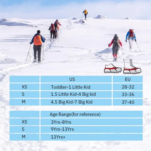 Miniatura 5 de Tacos de hielo para niños, crampones para niños, botas y zapatos de senderismo para niños, tacos de tracción antideslizantes de acero inoxidable