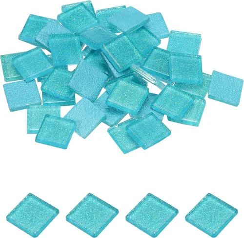 MECCANIXITY Azulejos de mosaico, azulejos de vidrio, piezas de vidrio de mosaico de cristal brillante, cuadrados a granel, 0.8 x 0.8 in para Azul