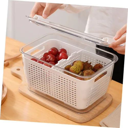 Miniatura 8 de Colador de lavado de arroz crujiente, cesta de lavado de verduras, doble capa, cuenco de lavado de verduras, bandeja de lavado de verduras, colador