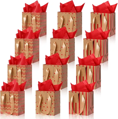 Miniatura 10 de Tenare 12 bolsas de regalo pequeñas, mini bolsa de papel metálica a granel con asa de papel de seda para envoltura de regalo, día del padre, Blanco
