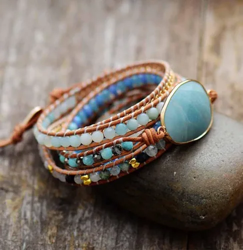 Miniatura 74 de ZOSOJONA - Pulseras bohemias hechas a mano de piedra natural, que dan vuelta, con cuentas de cristal de turquesa