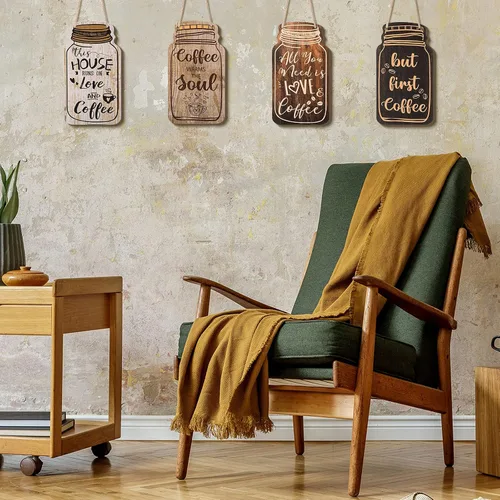 Miniatura 4 de Jetec 4 piezas de decoración de barra de café, tarro de madera para colgar en la pared, placa para colgar en la pared, placa de granja para cocina
