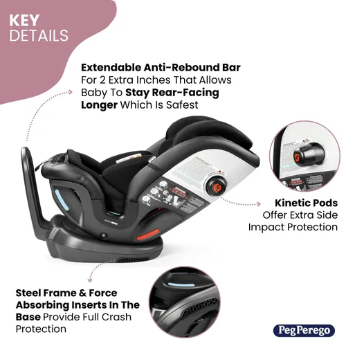Miniatura 4 de Peg Perego Primo Viaggio - Asiento convertible todo en uno para automóvil, recién nacido hasta más de 10 años, 5-120 libras, altura ajustable