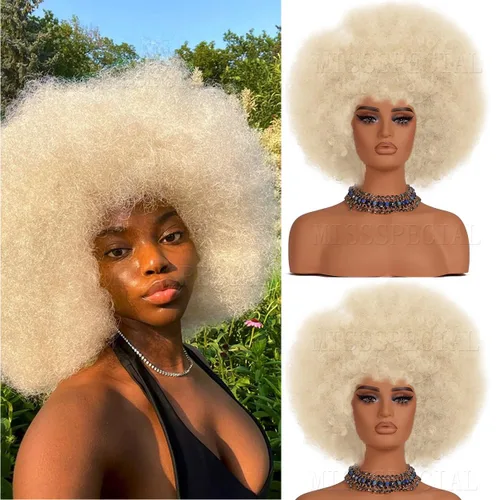 Miniatura 8 de Peluca afro rizada de los años 70 para mujeres negras, sin pegamento, pelucas afro grandes, con volumen y suaves de aspecto natural, peluca grande