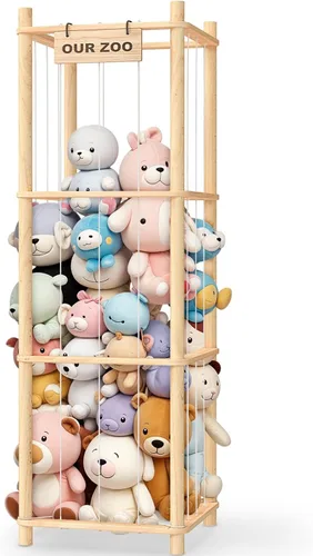 Woodure Almacenamiento y Organizador de Animales de Peluche, Soporte de Juguete de Zoo de Madera Bonito para Habitaciones de Niños Pequeños, Salas