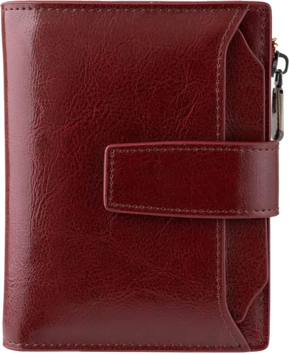 Miniatura 8 de Bveyzi - Billetera pequeña de cuero para mujer con bloqueo RFID, de dos pliegues con cremallera, con ranuras para tarjetas de crédito y ventana