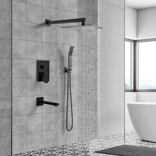Miniatura 2 de Sistema de ducha de lluvia con boquilla de bañera, ducha de lluvia de 10 pulgadas y de mano, juego completo de grifo de ducha con válvula áspera