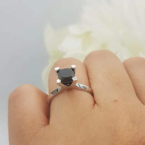 Miniatura 3 de Dazzlingrock Collection Anillo de compromiso solitario de 14 quilates con diamante negro de corte princesa para mujer, oro blanco