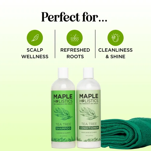 Miniatura 3 de Juego de champú y acondicionador de árbol de té, champú y acondicionador clarificante sin sulfato para el cuidado del cabello graso y el cuero