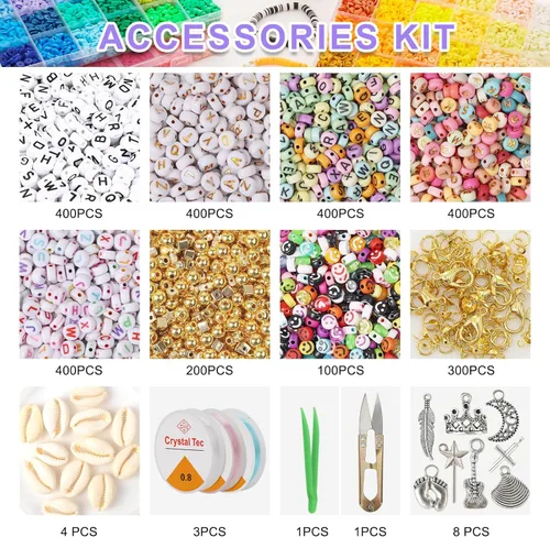 Miniatura 3 de XSEINO Kit de 23000 cuentas de arcilla para hacer pulseras, 6 cajas de 125 colores de cuentas de polímero de amistad y 5 estilos de cuentas