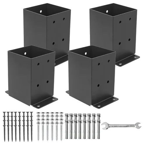Miniatura 10 de Base de poste de 6 x 6, 8 piezas (tamaño interior 5.6 x 5.6), anclajes de poste, acero sólido grueso de 13 GA y recubrimiento en polvo negro