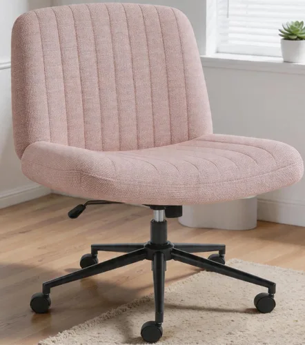 Miniatura 13 de Shintenchi Silla cruzada para oficina, con patas cruzadas, con ruedas, silla giratoria sin brazos, altura ajustable y ancho para computadora