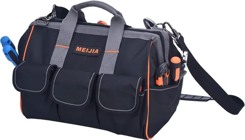 Miniatura 2 de MEIJIA Bolsa de herramientas impermeable resistente, organizador de herramientas de lona de boca ancha de 14 pulgadas con correa de hombro ajustable
