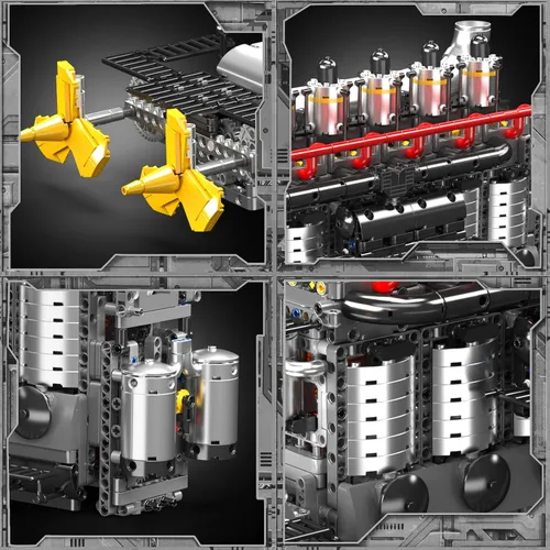 Miniatura 4 de Mould King 10209 - Juego de construcción de motor portaaviones, 3222 piezas en línea de 6 cilindros militares de aviación con pistones móviles