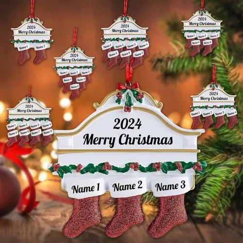 Miniatura 16 de Adornos de Navidad de renos 2021, con texto personalizable, familia de 3