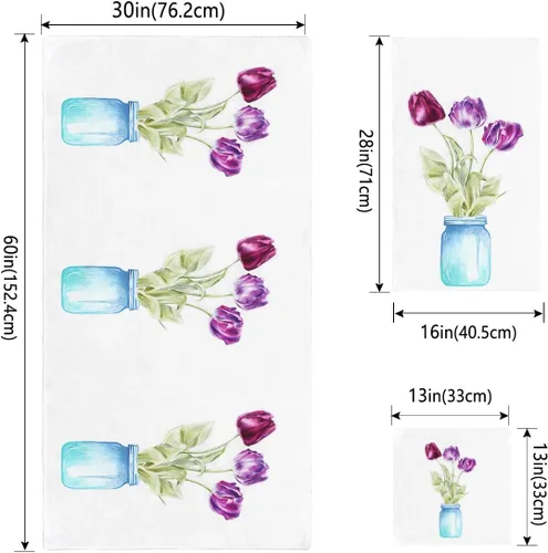 Miniatura 4 de Tulip Flower Bath Towels for Bathroom Set - Luxury Towels Gifts for Women,Quick Dry Beach Kitchen Hand Hair Face Yoga Workout Gym Towel and Dish
