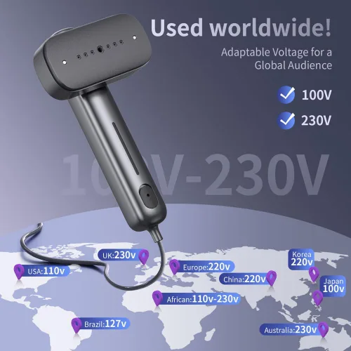 Miniatura 4 de Vaporizador de viaje global para ropa, (100 V-230 V) de doble voltaje, portátil 2 en 1, vaporizador de mano y plancha, viaje más seguro con apagado