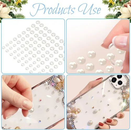 Miniatura 3 de 5600 calcomanías de perlas, calcomanías autoadhesivas de perlas de color beige, perlas de parte trasera plana, gemas de perlas de imitación