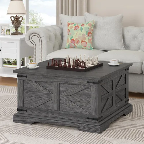 Miniatura 9 de Bigbiglife Mesa de centro de granja con almacenamiento, mesa central cuadrada de 31.5 pulgadas para sala de estar, mesa de cóctel de madera rústica