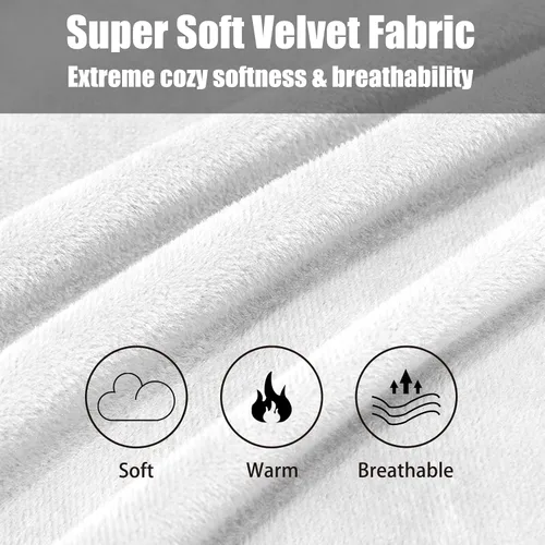 Miniatura 4 de Paquete de 2 fundas de almohada King de terciopelo con cremallera, súper suaves y acogedoras, fundas de almohada de franela difusa de lujo con Blanco