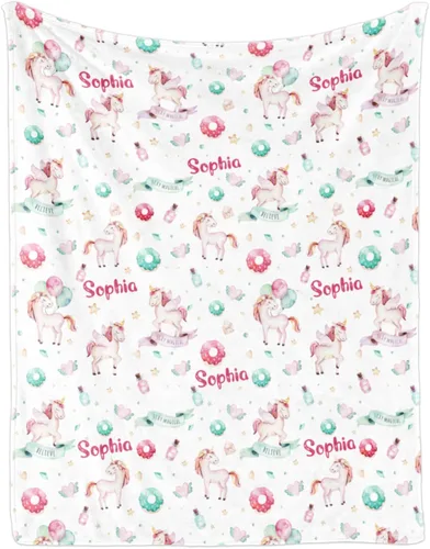 Miniatura 122 de Artsadd Manta de bebé personalizada para niños y niñas con nombre, manta personalizada con nombre de bebé con patrón de unicornio, manta