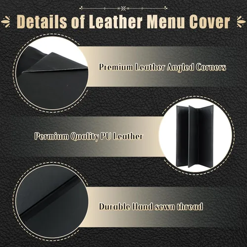 Miniatura 3 de Fundas para menú de restaurante de 4.25 x 11 pulgadas, paquete de 5 paneles de cuero sintético con triple pliegue, 4 esquinas anguladas, color negro