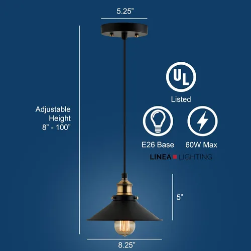 Miniatura 3 de Linea di Liara LL-P407 lámpara de techo industrial Andante, aplique de un foco con pantalla de metal y cable, con cubierta de 5 pulgadas, diseño
