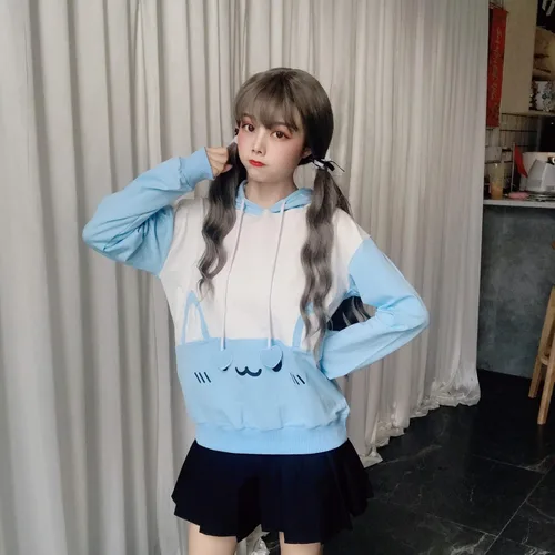 Miniatura 3 de Packitcute Sudadera con capucha de conejo, estampado kawaii, holgada, casual, sudadera con capucha