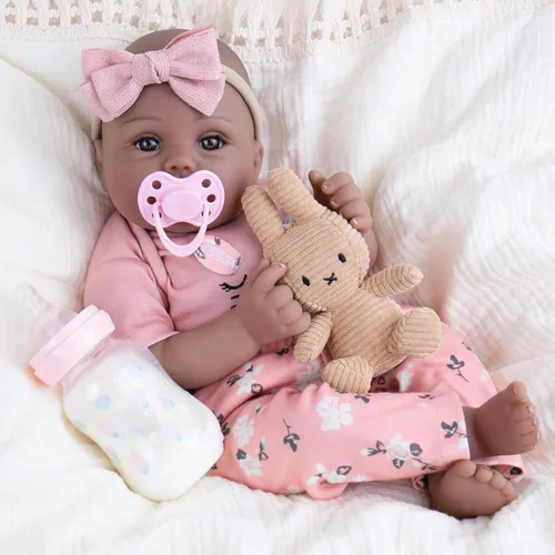Miniatura 10 de Milidool Muñecas de bebé Reborn negras realistas de 18 pulgadas, muñeca de bebé negra recién nacida con peso real, juego de regalo para niñas a