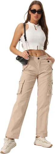 Miniatura 5 de Pantalones cargo de trabajo para mujer, de algodón, con 8 bolsillos, informal, estilo de combate militar