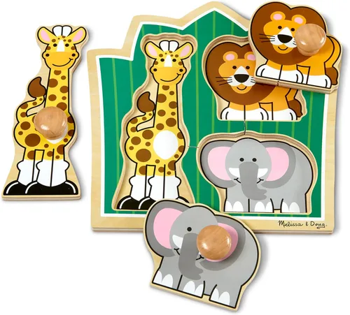 Miniatura 4 de Melissa & Doug Jungle Friends - Rompecabezas de animales de safari con pomo gigante, rompecabezas de clavijas de madera para niños pequeños, juguete