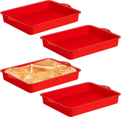 Miniatura 6 de Geetery Juego de 4 moldes cuadrados de silicona para pasteles, molde de silicona para brownies, molde antiadherente para hornear para muffins, pan