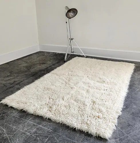 Miniatura 3 de Alfombras flokati elegantes de bajo perfil, todo el grosor con un pelo más bajo, 100% lana orgánica, alfombra lanuda de lana natural blanquecina
