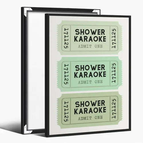 Miniatura 9 de Lienzo con impresión de karaoke para ducha, divertido arte de pared de baño, póster retro de boletos, color verde salvia, decoración de baño