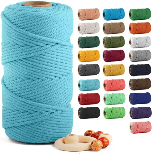 Miniatura 60 de Cuerda de algodón para macramé de 5 mm x 109 yardas, ZUEXT 100% natural hecha a mano, cuerda de algodón trenzada de 4 hebras para colgar plantas