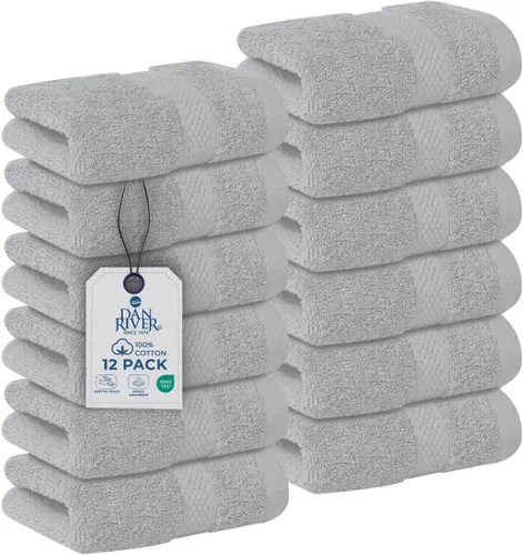 Miniatura 18 de DAN RIVER Paquete de 12 toallas faciales 100% algodón de alta calidad para baño, paños reutilizables para ducharse, 12 x 12 pulgadas, paños de lujo