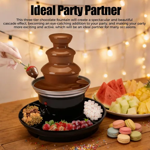 Miniatura 4 de Máquina eléctrica de fuente de chocolate de tres niveles, capacidad de 1 libra, con bandeja de alimentos y barra giratoria en espiral para fiestas