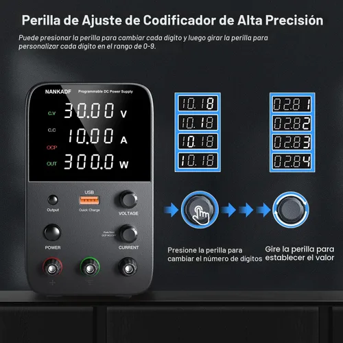 Miniatura 3 de Fuente de alimentación de CC variable, fuente de alimentación de banco con perilla de ajuste del codificador, botón de activación/desactivación