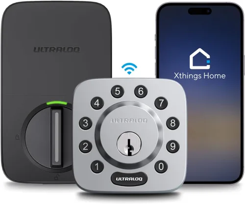 ULTRALOQ U-Bolt - Cerradura inteligente WiFi 5 en 1 con sensor de puerta, cerradura inteligente con cerrojo de puerta WiFi, control remoto de
