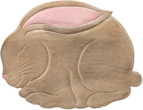 Miniatura 2 de Taburete corto decorativo de madera de acacia tallada a mano con diseño de conejito