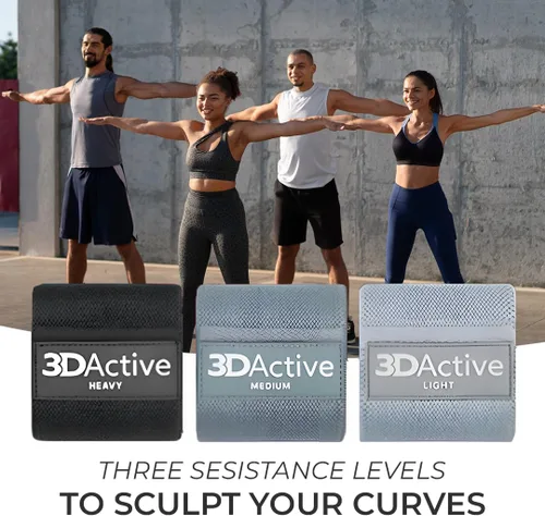 Miniatura 7 de 3DActive Bandas de resistencia de tela para piernas y glúteos. Juego de bandas anchas antideslizantes para la cadera para entrenamientos en casa